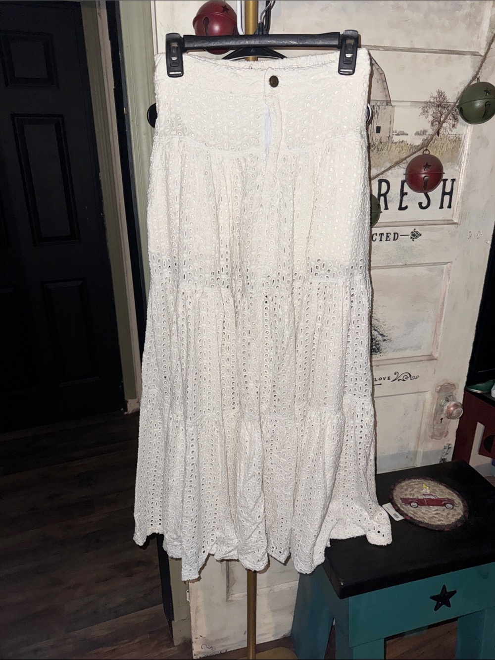Oli & Hali Cream Eyelet Tiered Maxi Skirt